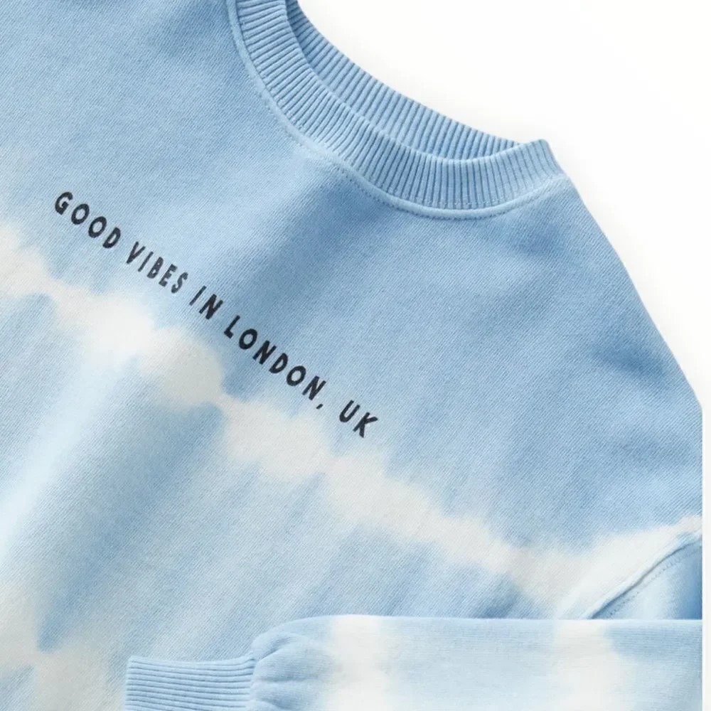 ZARA Kids Blue Tie Dye Good Vibes Sweatshirt NWT Boy Size 6
